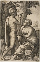 Paris and Oenone, from Greek Heroines, c. 1539, Georg Pencz, German, c. 1500-1550, Germany,