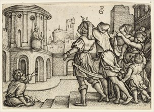 Virgil the Magician Hanging in the Basket, 1541/42, Georg Pencz, German, c. 1500-1550, Germany,