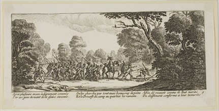 Discovery of the Criminal Soldiers, plate nine from The Large Miseries of War, n.d., Gerrit Lucasz