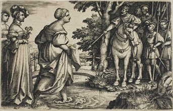 The Queen of Sheba Avoiding the Wooden Bridge, c. 1532, Georg Pencz, German, c. 1500-1550, Germany,