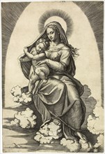 Virgin and Child Seated on Clouds, 1515/16, Marcantonio Raimondi (Italian, c. 1480-1534), after