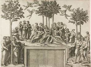 Apollo on Parnassus, 1517/20, Marcantonio Raimondi (Italian, c. 1480-1534), after Raffaello Sanzio,
