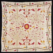 Bedcover (Cherry Trees and Robins Bride’s Quilt), 1820/50, United States, Appliquéd quilt, dyed and