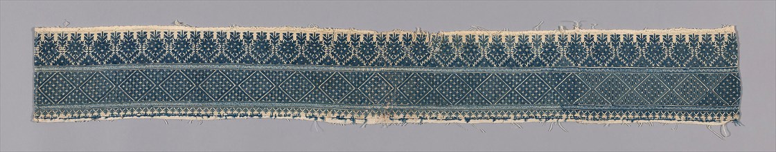 Border, 19th century, Russia, Cotton, plain weave, embroidered with silk floss in back, Bosnian,