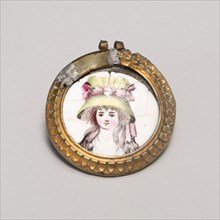 Cloak Pin (Knob or Tieback), 1810/30, England, Copper, transfer printed and polychrome enamel, gilt