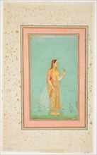 Beauty Holding a Flower, Mughal period, mid–17th century, India, India, Opaque watercolor, gold,