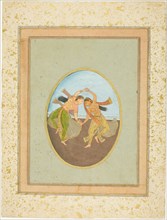 Two Girls Performing Kathak, 18th century, India, India, Opaque watercolor and gold on paper,