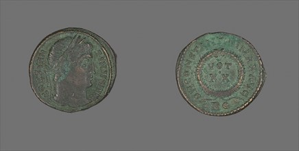 Coin Portraying Emperor Constantine I, AD 321, Roman, minted in Rome, Roman Empire, Bronze, Diam. 1