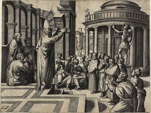 Saint Paul Preaching at Athens, 1517/20, Marcantonio Raimondi (Italian, c. 1480-1534), after