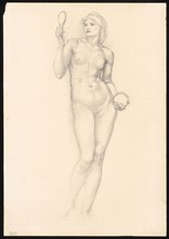 Nude Female Figure with Mirror in Right Hand, c. 1873–77, Sir Edward Burne-Jones, English,