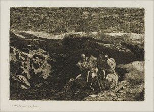 Horsemen in Combat, 1865, Odilon Redon, French, 1840-1916, France, Etching and drypoint on ivory