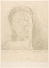 Closed Eyes, 1890, Odilon Redon, French, 1840-1916, France, Lithograph in gray-green on cream China