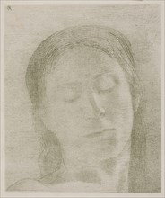 Closed Eyes, 1890, Odilon Redon, French, 1840-1916, France, Lithograph in green on ivory wove