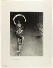 Serpent Halo, 1890, Odilon Redon, French, 1840-1916, France, Transfer lithograph on mounted ivory