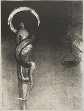 Serpent-Halo, 1890, Odilon Redon, French, 1840-1916, France, Lithograph in black on ivory China