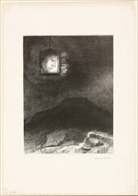Precarious Glimmering, a Head Suspended from Infinity, plate 3 of 6, 1891, Odilon Redon, French,