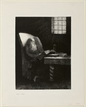 The Reader, 1892, Odilon Redon, French, 1840-1916, France, Lithograph in black on ivory China