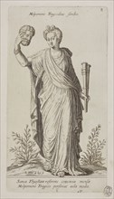 Melpomene, Muse of Tragedy, plate 8 from Parnassus Biceps, 1601, Johann Theodor de Bry (German,