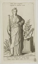 Erato, Muse of Lyric Poetry, plate 11 from Parnassus Biceps, 1601, Johann Theodor de Bry (German,