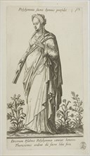 Polyhymnia, Muse of Hymns, plate 13 from Parnassus Biceps, 1601, Johann Theodor de Bry (German,