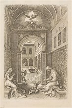 The Holy Family in a Room (Virgin, Child, and Saint Anne), n.d., Daniel Hopfer, I, German,
