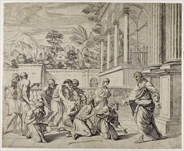 Joseph and his Brethren, c. 1657, Pier Francesco Mola, Italian, 1612-1666, Italy, Etching on cream