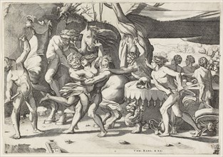 Combat of the Lapiths and Centaurs, 1542, Enea Vico, Italian, 1523-1567, Italy, Engraving in black