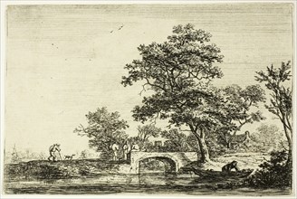 Four Men on a Stone Bridge, n.d., Anthoni Waterlo, Dutch, 1609-1690, Holland, Etching on paper, 93