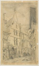 Rue des Toiles, Bourges, 1853, Charles Meryon, French, 1821-1868, France, Graphite on tan wove