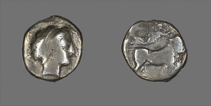 Coin Depicting the Nymph Parthenope, late 5th/4th century BC, Roman, Campania, minted in Neapolis,