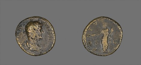 Sestertius (Coin) Portraying Emperor Hadrian, AD 117/138, Roman, Roman Empire, Bronze, Diam. 2.6