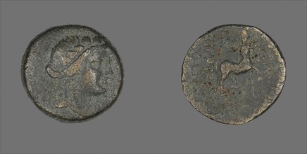Coin Depicting the God Dionysos, 183/149 BC, Greek, Ancient Greece, Bronze, Diam. 2.2 cm, 5.19 g