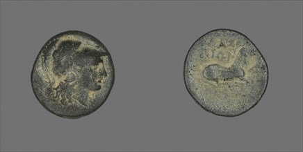 Coin Depicting the Goddess Athena, 387/301 BC, Greek, Ancient Greece, Bronze, Diam. 1.9 cm, 3.47 g