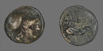 Coin Depicting the Goddess Athena, 387/301 BC, Greek, Ancient Greece, Bronze, Diam. 1.7 cm, 3.54 g