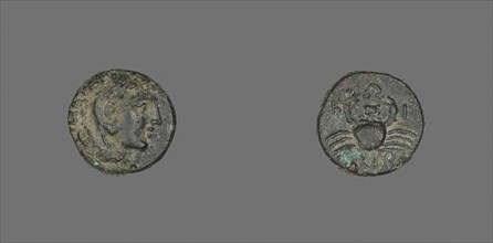 Coin Depicting the Hero Herakles, late 4th century BC, Greek, Ancient Greece, Bronze, Diam. 1.2 cm,