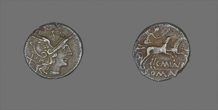 Denarius (Coin) Depicting the Goddess Roma, 153 BC, Roman, Roman Empire, Silver, Diam. 1.7 cm, 3.40