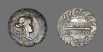 Tetradrachm (Coin) Depicting a Macedonian Shield with the Goddess Artemis, 158/149 BC, Roman,