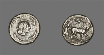 Tetradrachm (Coin) Depicting Quadriga with Bearded Charioteer, 485/478 BC, Greek, minted in