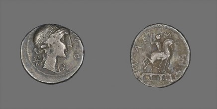 Denarius (Coin) Depicting the Goddess Roma, 114/113 BC, Roman, Roman Empire, Silver, Diam. 1.9 cm,