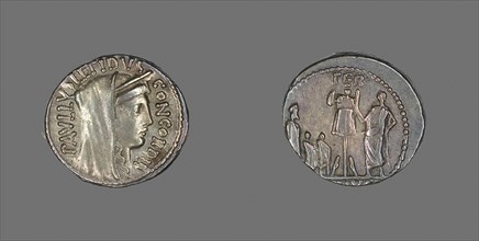 Denarius (Coin) Depicting the Goddess Concordia, about 62 BC, Roman, Roman Empire, Silver, Diam. 1