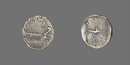 Denarius (Coin) Depicting a Galley, 32/31 BC, Roman, Roman Empire, Silver, Diam. 1.7 cm, 3.77 g
