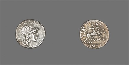 Denarius (Coin) Depicting the Goddess Roma, 139 BC, issued by the Aurelia family, Roman, Roman
