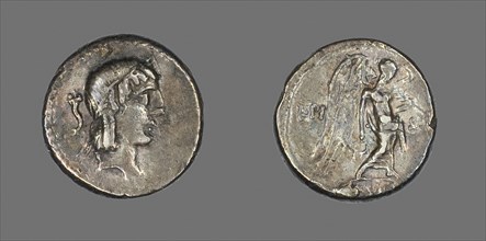 Quinarius (Coin) Depicting the God Apollo, about 90 BC, Roman, Roman Empire, Silver, Diam. 1.4 cm,