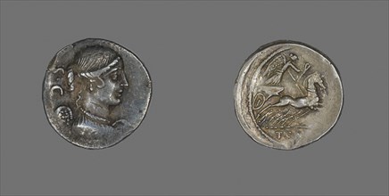 Denarius (Coin) Depicting the Goddess Victory, about 46 BC, Roman, Roman Empire, Silver, Diam. 1.8