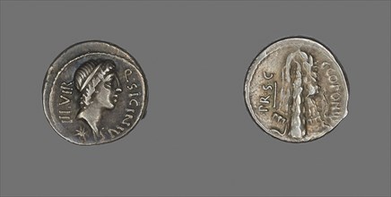 Denarius (Coin) Depicting the God Apollo, 49 BC, Roman, Roman Empire, Silver, DIam. 1.8 cm, 3.95 g