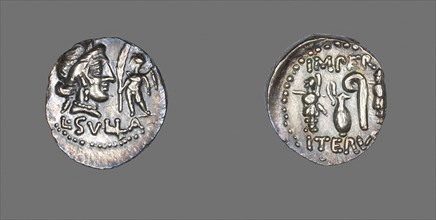 Denarius (Coin) Depicting the Goddess Venus with Cupid, 84/83 BC, Roman, Roman Empire, Silver, Diam