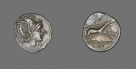 Denarius (Coin) Depicting the Goddess Roma, 109/108 BC, Roman, Roman Empire, Silver, Diam. 1.9 cm,