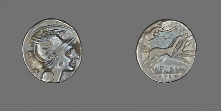 Denarius (Coin) Depicting the Goddess Roma, 109/108 BC, Roman, Roman Empire, Silver, Diam. 1.9 cm,