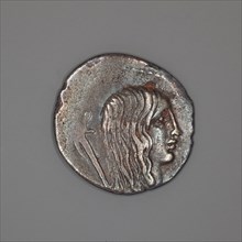 Denarius (Coin) Depicting a Female Head, about 48 BC, Roman, Roman Empire, Silver, Diam. 2 cm, 3.46