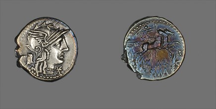 Denarius (Coin) Depicting the Goddess Roma, 134 BC, Roman, Roman Empire, Silver, Diam. 1.9 cm, 3.87